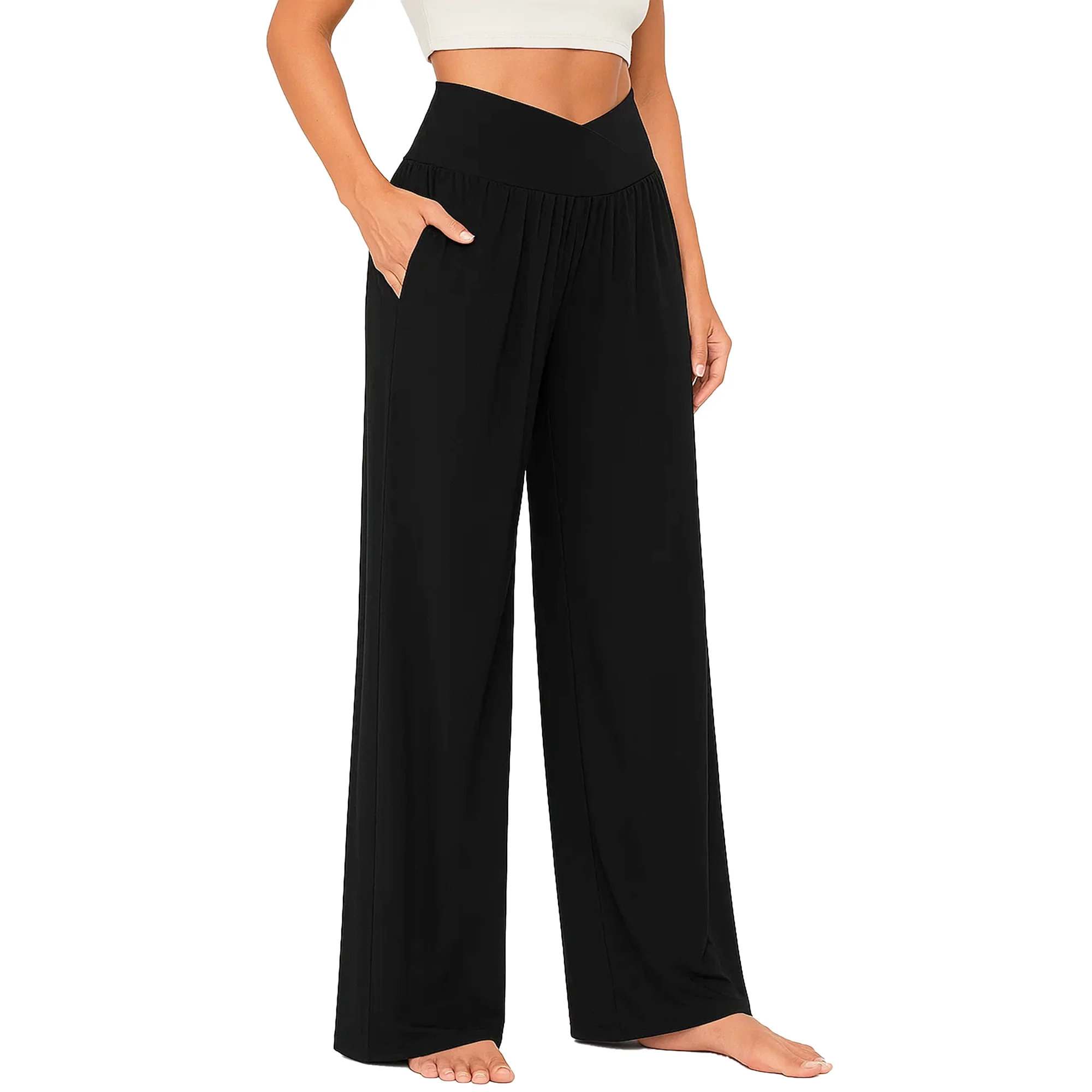 WQD Women’s Wide-Leg Yoga Pants – High-Waist Comfy Lounge Sweatpants with Pockets, Casual Flowy Pajama Pants