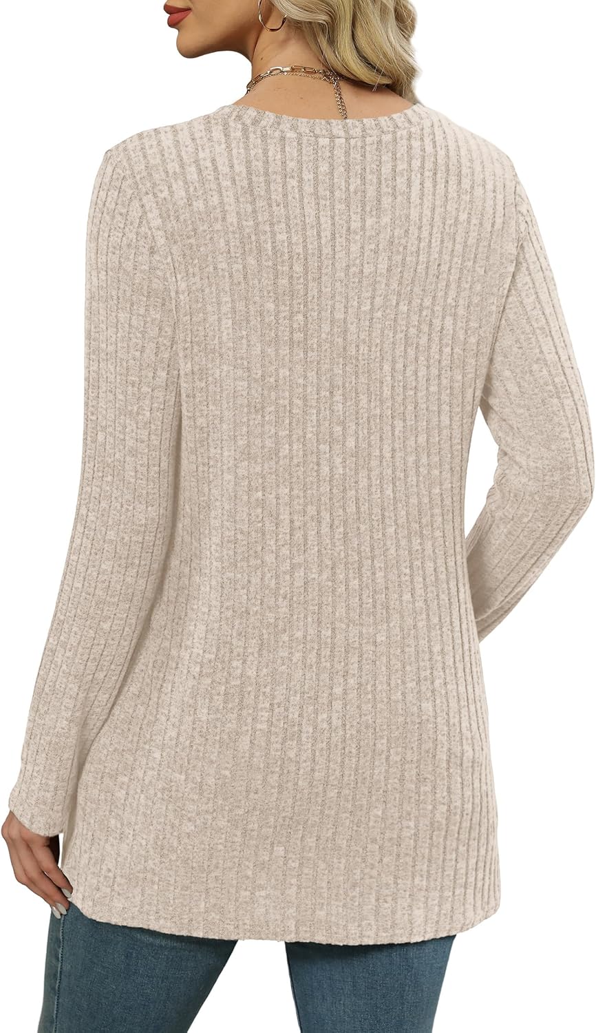 XIEERDUO Women’s Long-Sleeve Crewneck Tunic Tops Loose-Fit Sweaters with Pockets Fall Fashion 2025