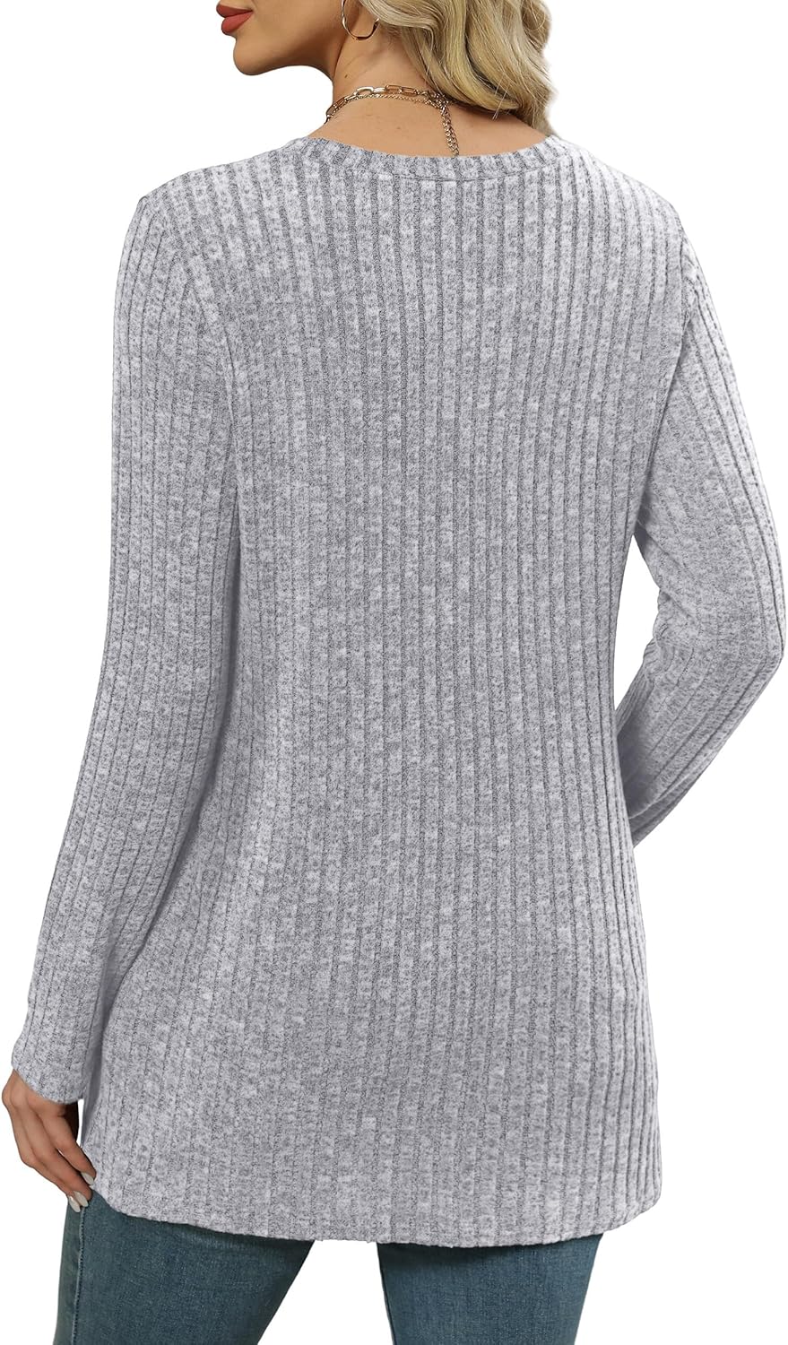 XIEERDUO Women’s Long-Sleeve Crewneck Tunic Tops Loose-Fit Sweaters with Pockets Fall Fashion 2025