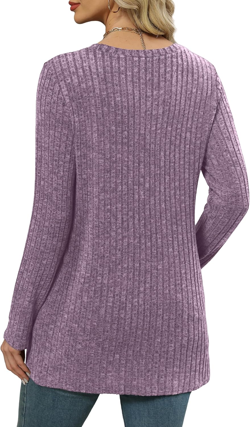 XIEERDUO Women’s Long-Sleeve Crewneck Tunic Tops Loose-Fit Sweaters with Pockets Fall Fashion 2025