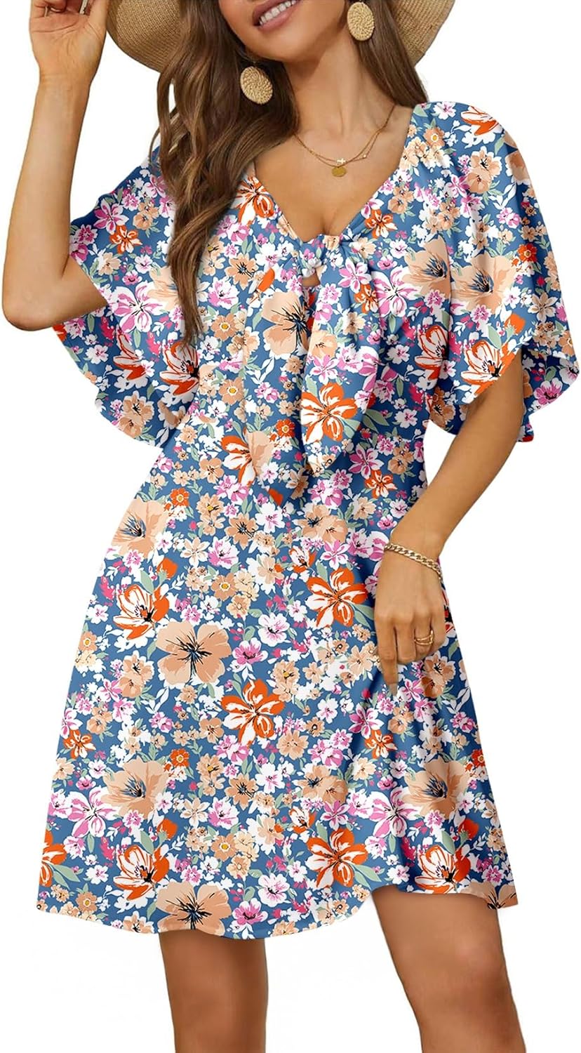 Dokotoo Women’s 2025 Summer & Fall Deep V-Neck Mini Dress with Elegant Bow Tie, Available in Sizes S–XL