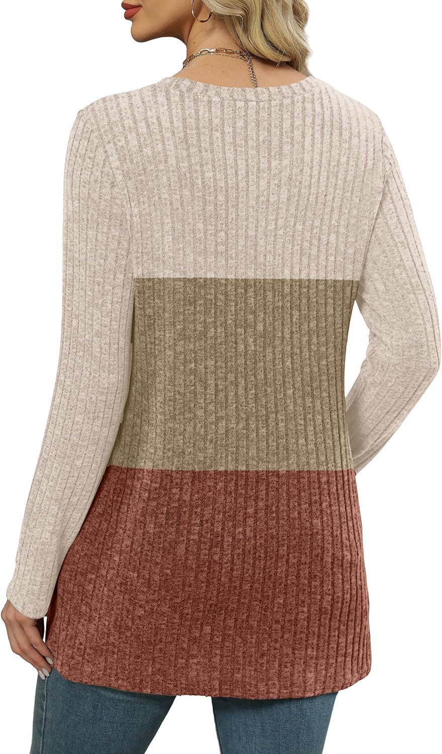 XIEERDUO Women’s Long-Sleeve Crewneck Tunic Tops Loose-Fit Sweaters with Pockets Fall Fashion 2025