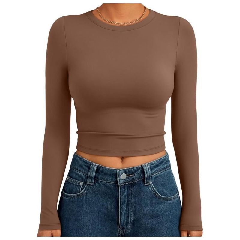 Trendy Queen Women’s Long Sleeve Crop Tops 2025 – Slim Fit Basic Shirts for Going Out, Y2K Style Fashion for Teen Girls
