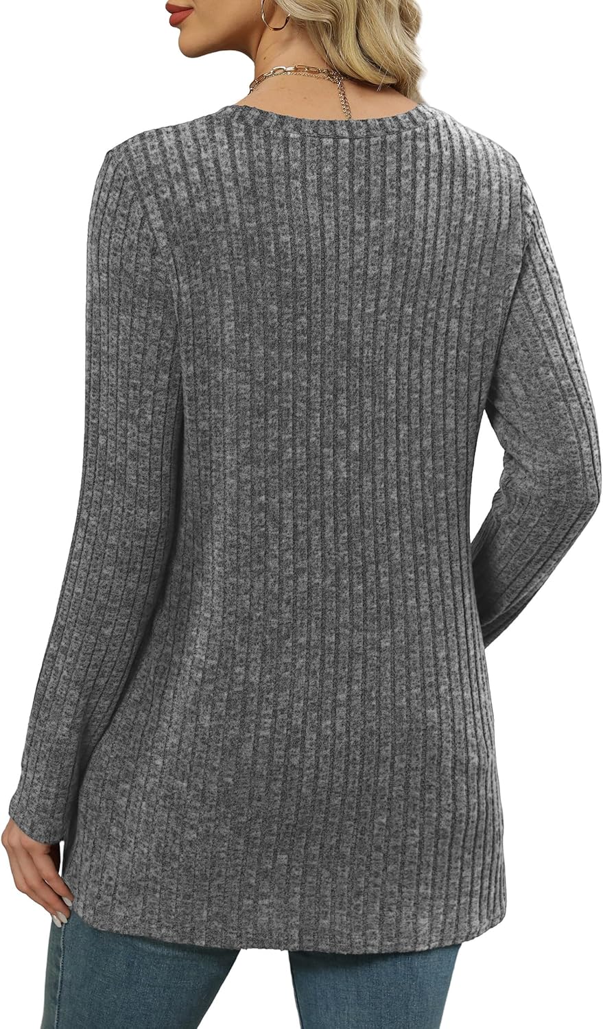 XIEERDUO Women’s Long-Sleeve Crewneck Tunic Tops Loose-Fit Sweaters with Pockets Fall Fashion 2025