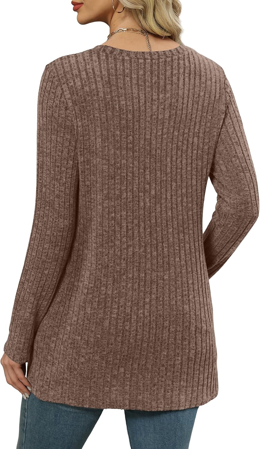 XIEERDUO Women’s Long-Sleeve Crewneck Tunic Tops Loose-Fit Sweaters with Pockets Fall Fashion 2025