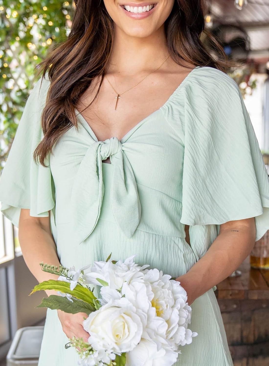 Dokotoo Women’s 2025 Summer & Fall Deep V-Neck Mini Dress with Elegant Bow Tie, Available in Sizes S–XL