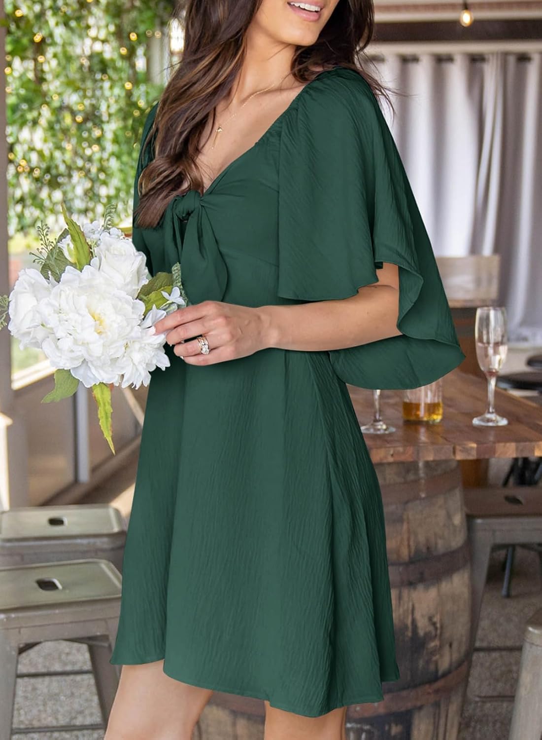 Dokotoo Women’s 2025 Summer & Fall Deep V-Neck Mini Dress with Elegant Bow Tie, Available in Sizes S–XL