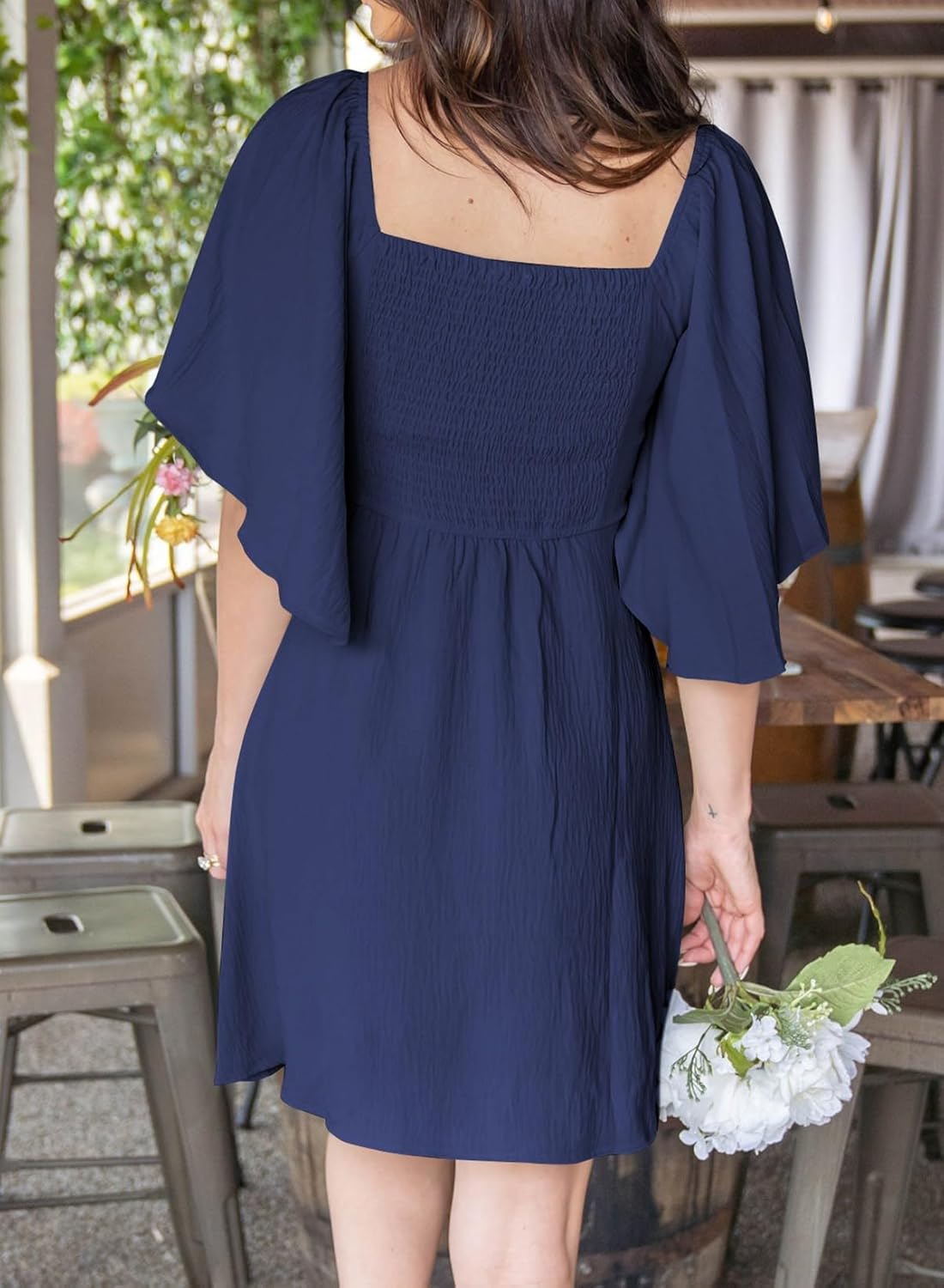 Dokotoo Women’s 2025 Summer & Fall Deep V-Neck Mini Dress with Elegant Bow Tie, Available in Sizes S–XL