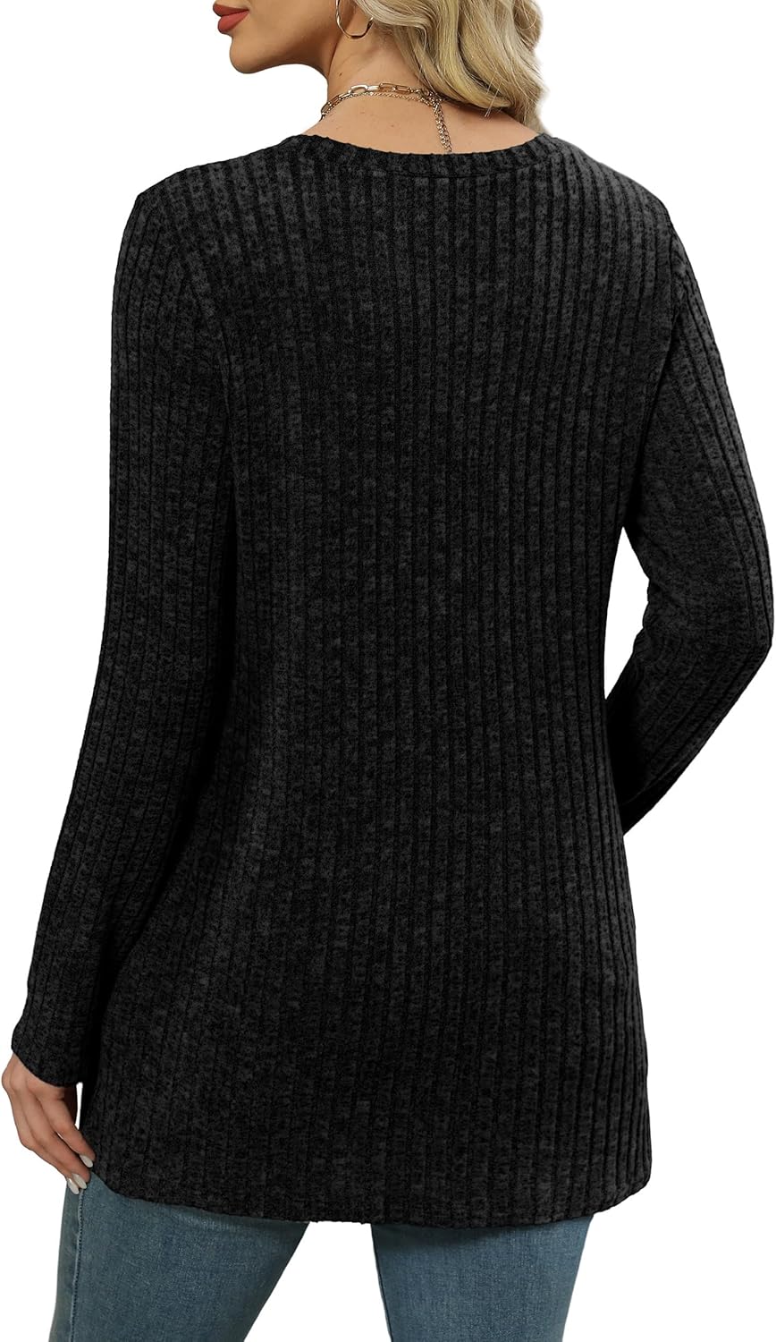 XIEERDUO Women’s Long-Sleeve Crewneck Tunic Tops Loose-Fit Sweaters with Pockets Fall Fashion 2025