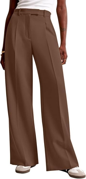 NIMIN Women’s High-Waisted Wide-Leg Trousers Business Casual Office Pants Dressy Palazzo Style with Functional Pockets