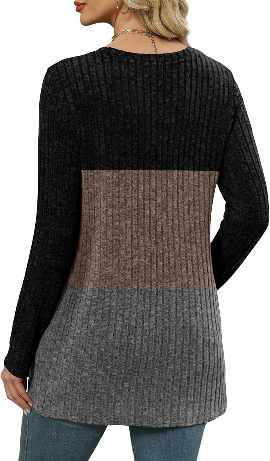 XIEERDUO Women’s Long-Sleeve Crewneck Tunic Tops Loose-Fit Sweaters with Pockets Fall Fashion 2025