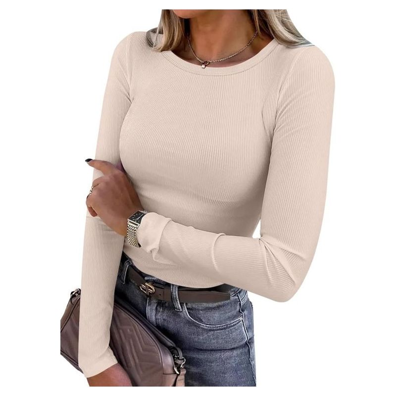 ANRABESS Women’s Rib-Knit Long Sleeve Tops 2025 – Slim Fit Basic Tees for Fall, Casual Layering Shirts and Underscrubs Outfits