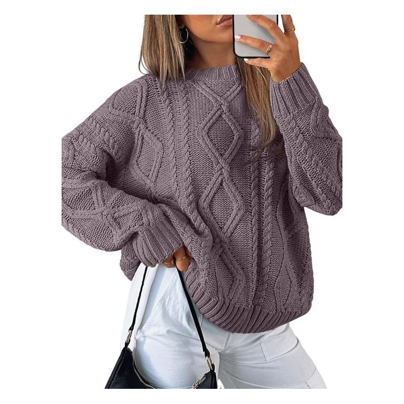 Trendy Queen Women’s Oversized Cable Knit Sweater – Cozy Crewneck Pullover for Fall and Winter