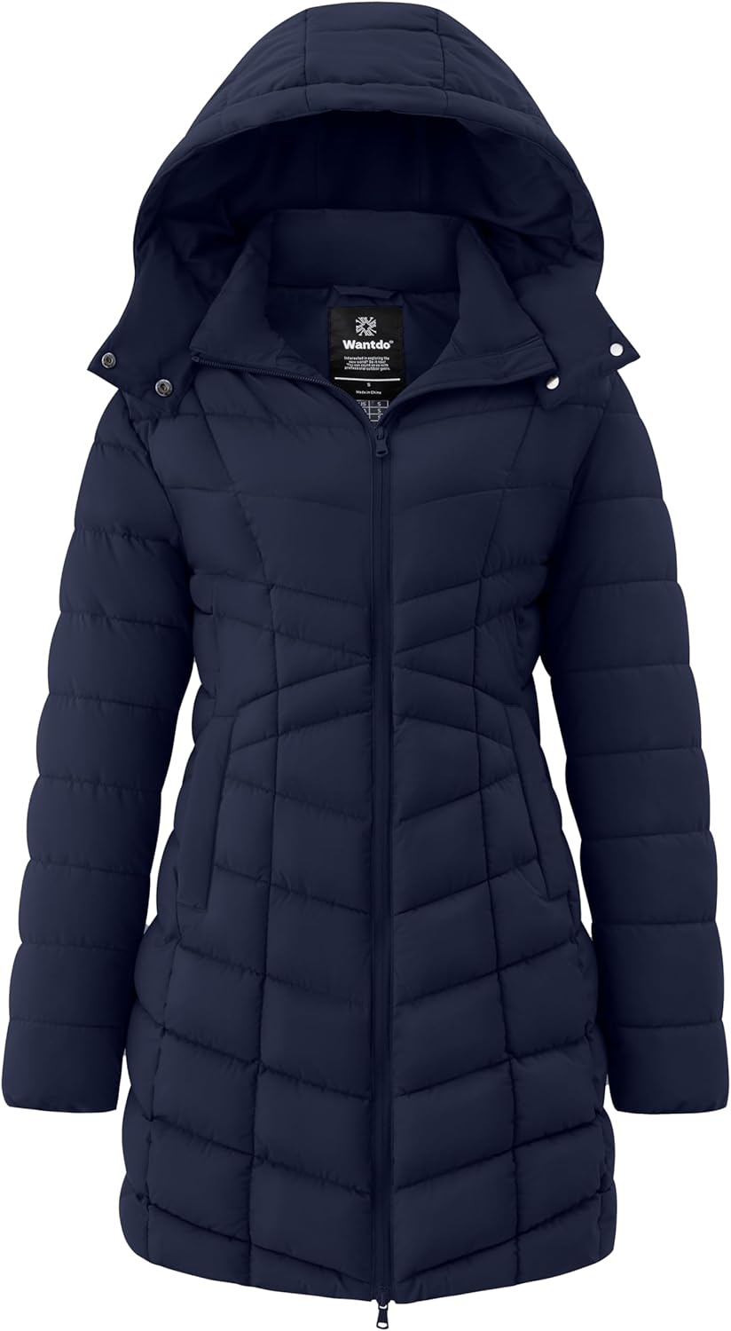 wantdo Women's Long Quilted Puffer Jacket Warm Padded Winter Coat – Plus Sizes Available