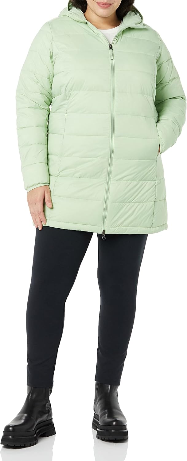 Essentials Women’s Lightweight Packable Hooded Puffer Coat – Water-Resistant, Plus Sizes Available