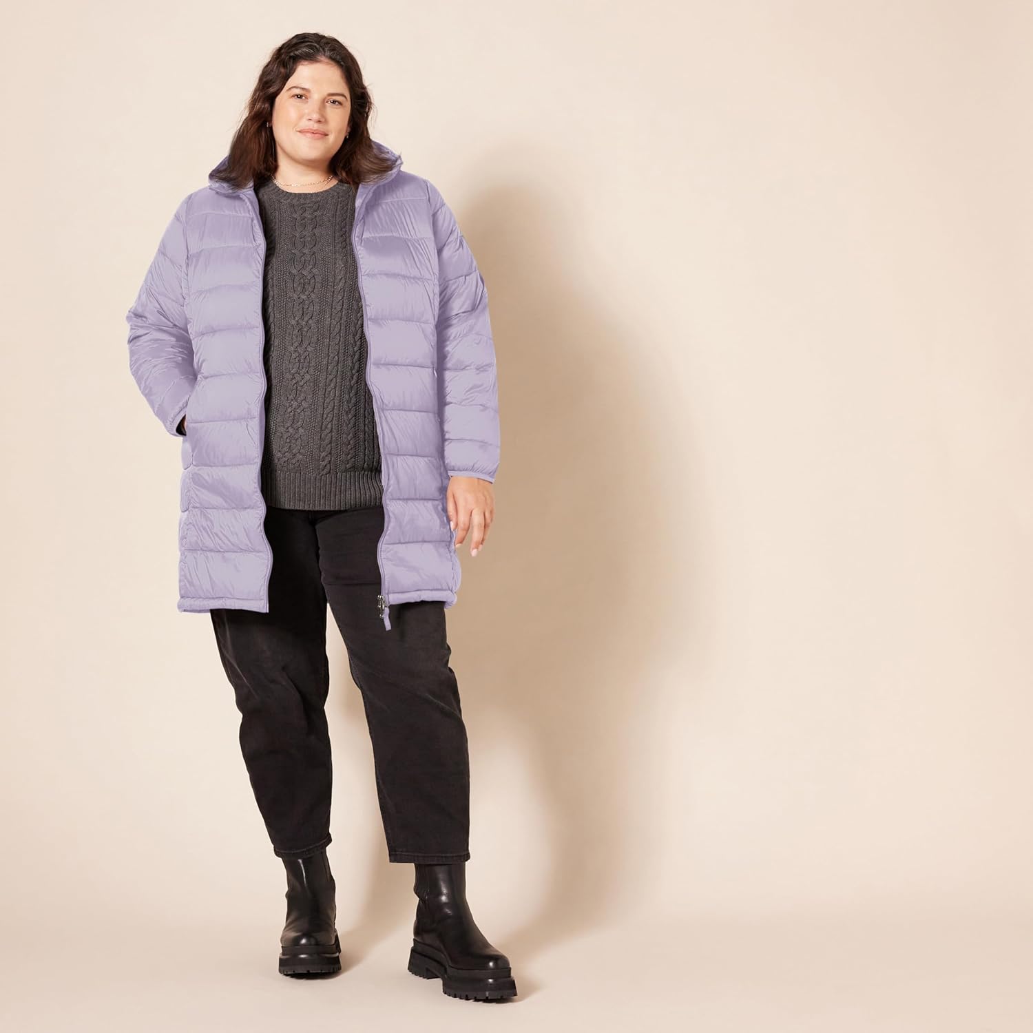 Essentials Women’s Lightweight Packable Hooded Puffer Coat – Water-Resistant, Plus Sizes Available