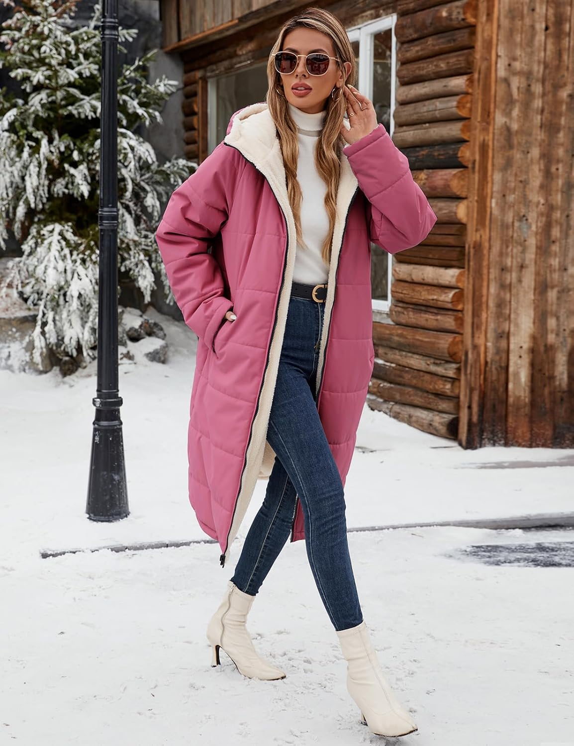 Yusongirl Women's Long Winter Puffer Coat Sherpa Fleece Lined Hooded Down Jacket Oversized Warm Parka