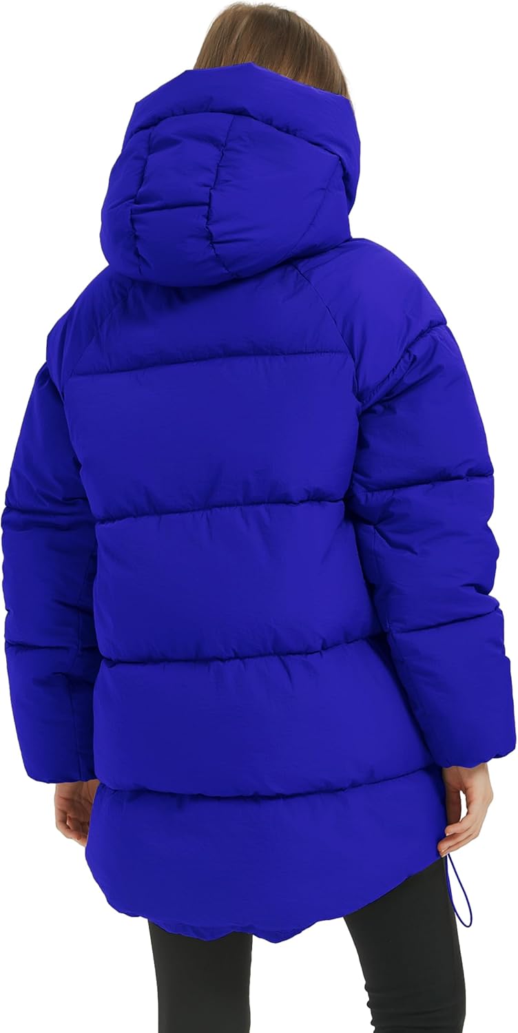 Kissonic Women's Hooded Winter Puffer Coat Long Zip-Up Jacket with Pockets