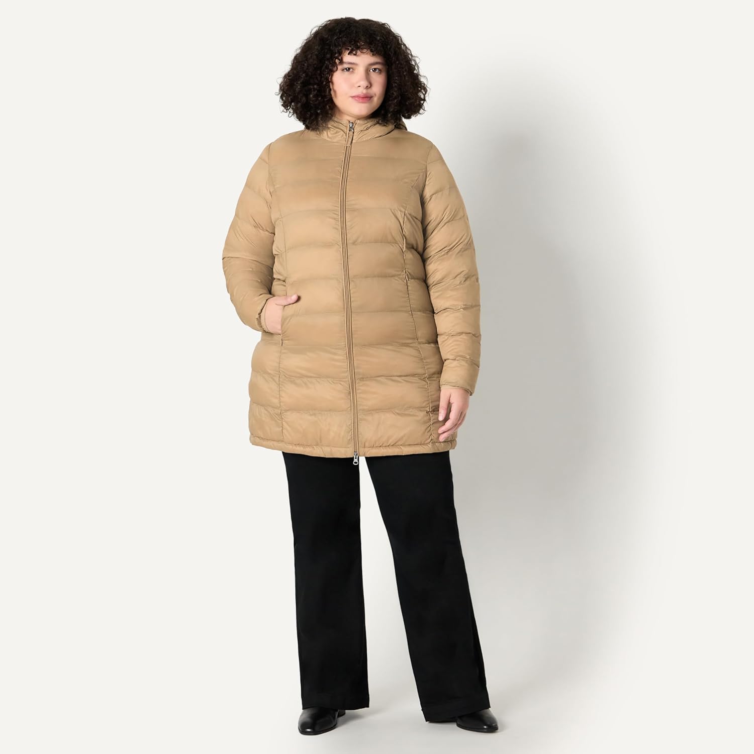 Essentials Women’s Lightweight Packable Hooded Puffer Coat – Water-Resistant, Plus Sizes Available