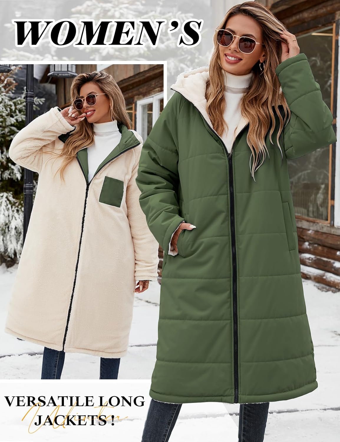 Yusongirl Women's Long Winter Puffer Coat Sherpa Fleece Lined Hooded Down Jacket Oversized Warm Parka