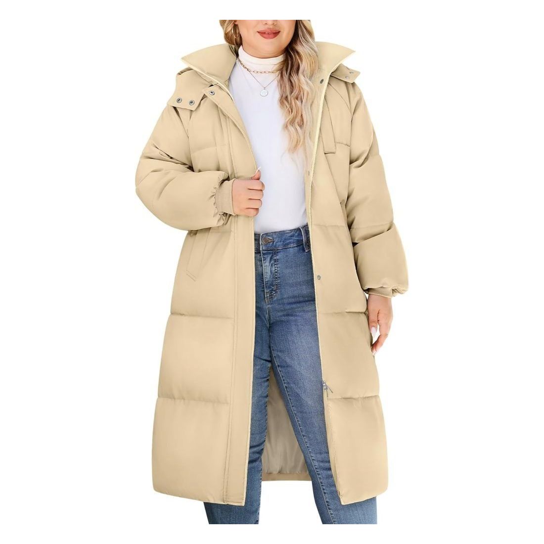 Women's Plus-Size Hooded Long Winter Puffer Coat Quilted Water-Resistant Warm Parka Outerwear 2025