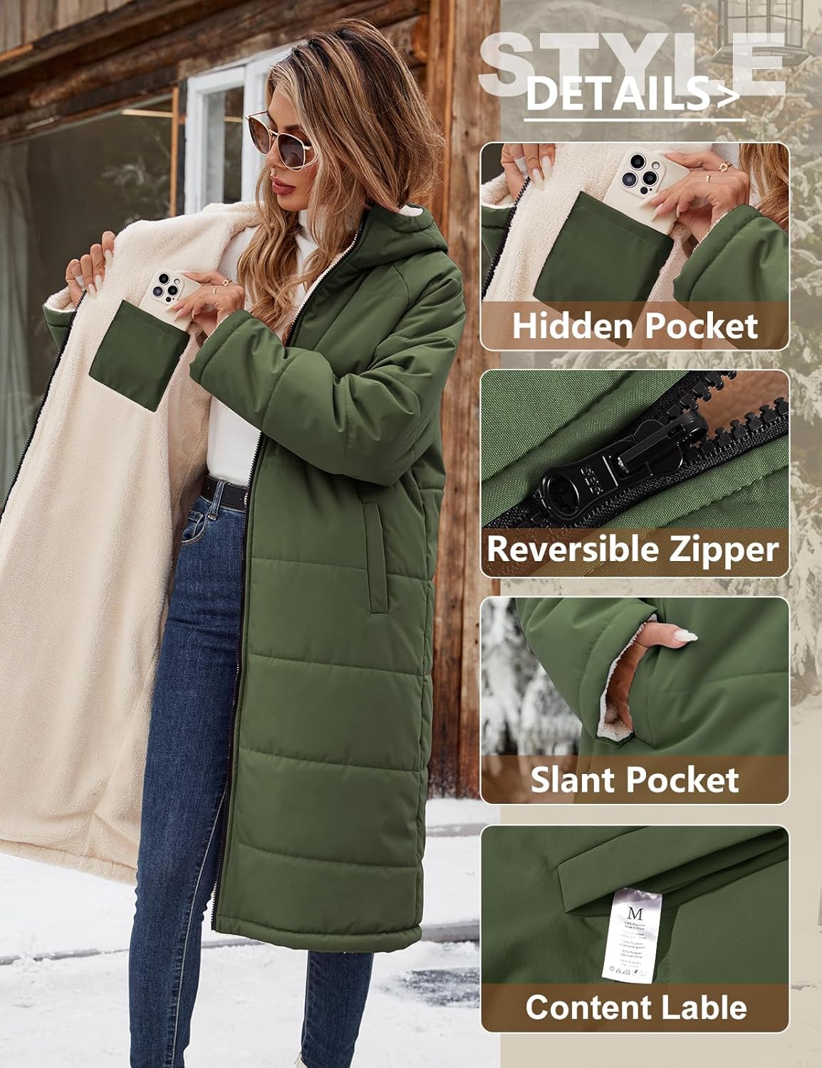 Yusongirl Women's Long Winter Puffer Coat Sherpa Fleece Lined Hooded Down Jacket Oversized Warm Parka