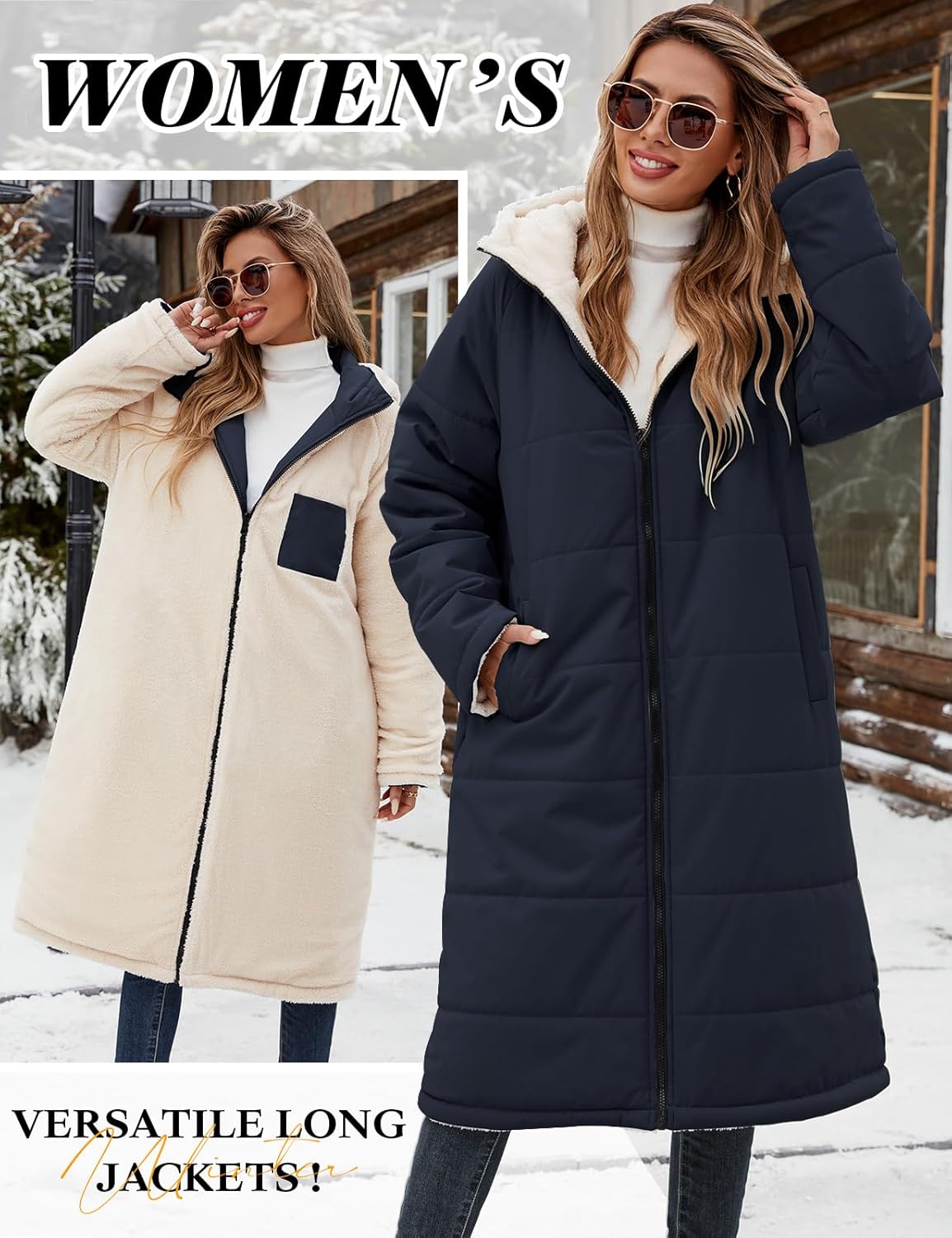 Yusongirl Women's Long Winter Puffer Coat Sherpa Fleece Lined Hooded Down Jacket Oversized Warm Parka