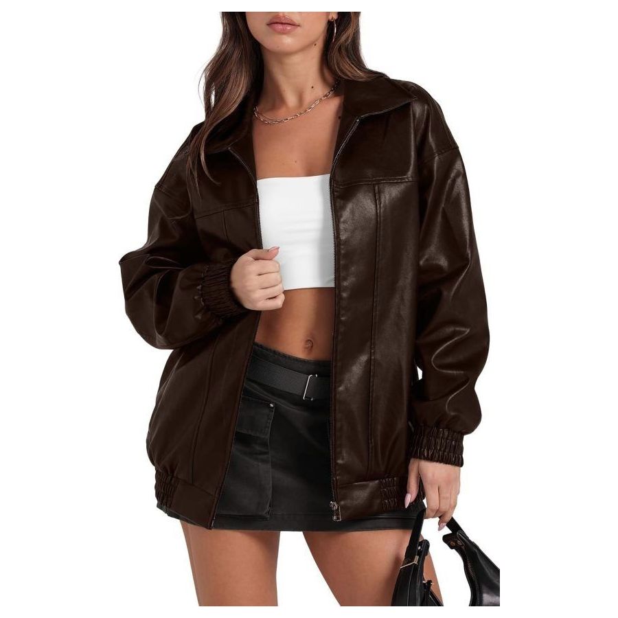 Sampeel Women’s Faux Leather Jacket – Oversized Motorcycle Bomber Coat for Fall 2025 Fashion and Winter Wear