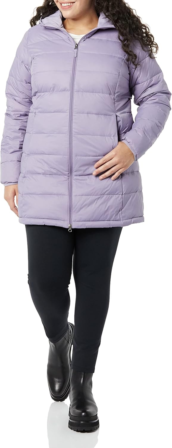 Essentials Women’s Lightweight Packable Hooded Puffer Coat – Water-Resistant, Plus Sizes Available