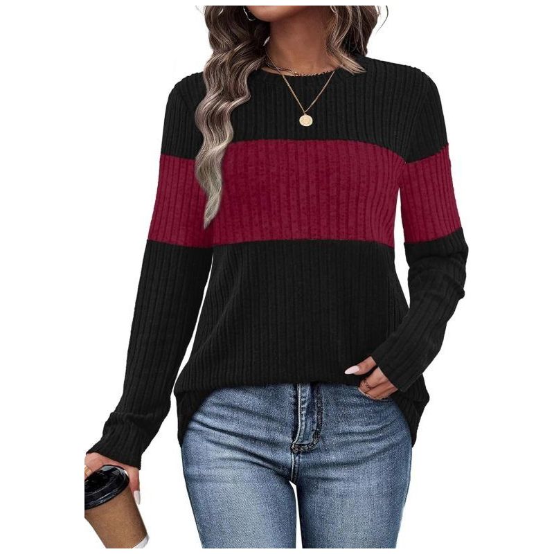 WIHOLL Women’s Color Block Sweaters Long-Sleeve Tops Trendy Fall 2025 Early Fall & Winter Fashion Outfits