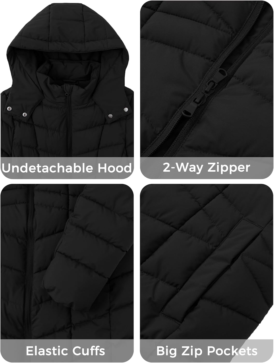 wantdo Women's Long Quilted Puffer Jacket Warm Padded Winter Coat – Plus Sizes Available
