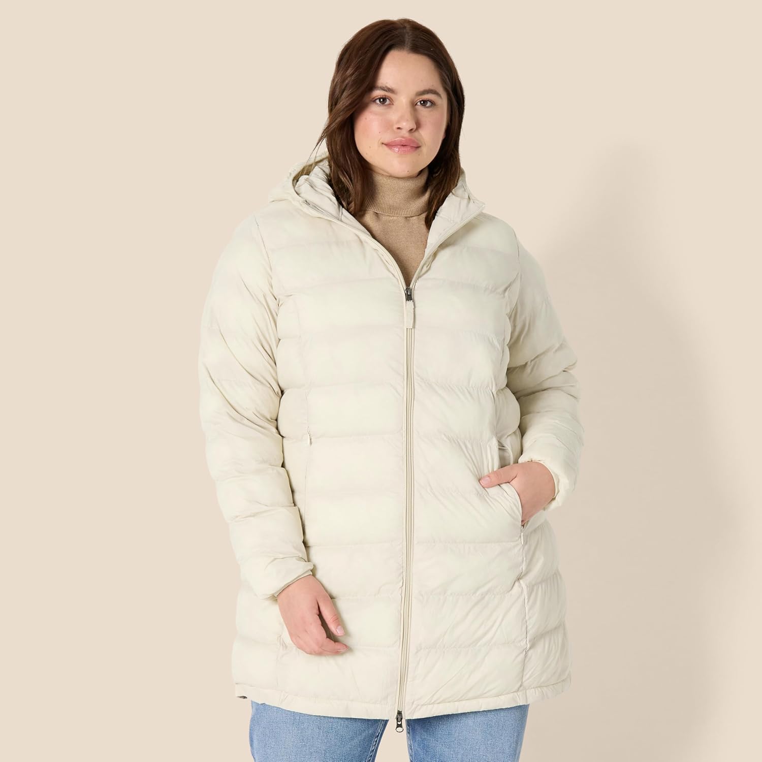 Essentials Women’s Lightweight Packable Hooded Puffer Coat – Water-Resistant, Plus Sizes Available