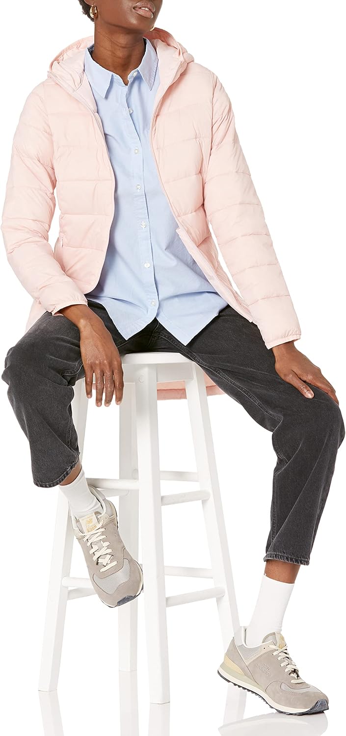 Essentials Women’s Lightweight Packable Hooded Puffer Coat – Water-Resistant, Plus Sizes Available