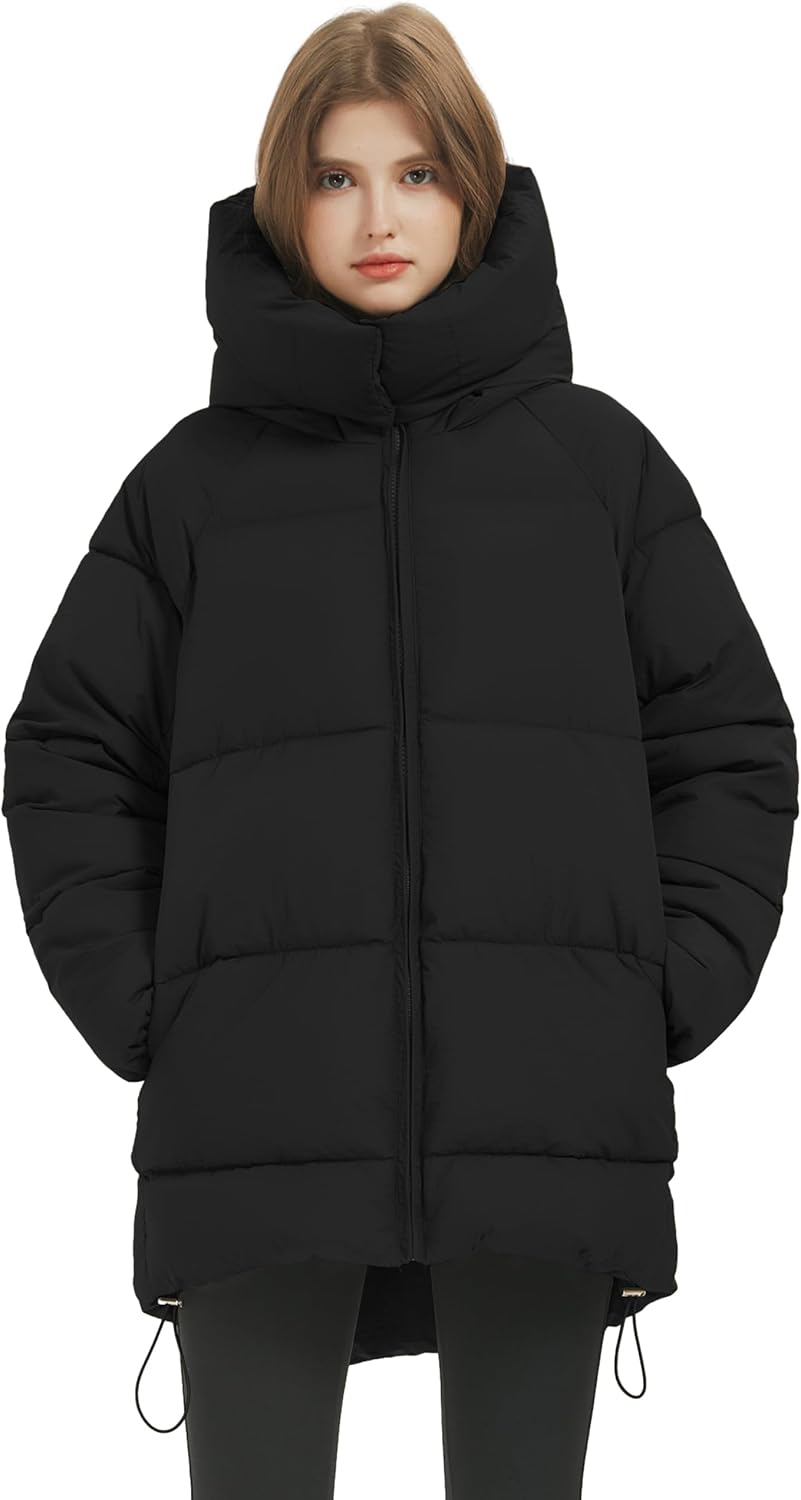 Kissonic Women's Hooded Winter Puffer Coat Long Zip-Up Jacket with Pockets