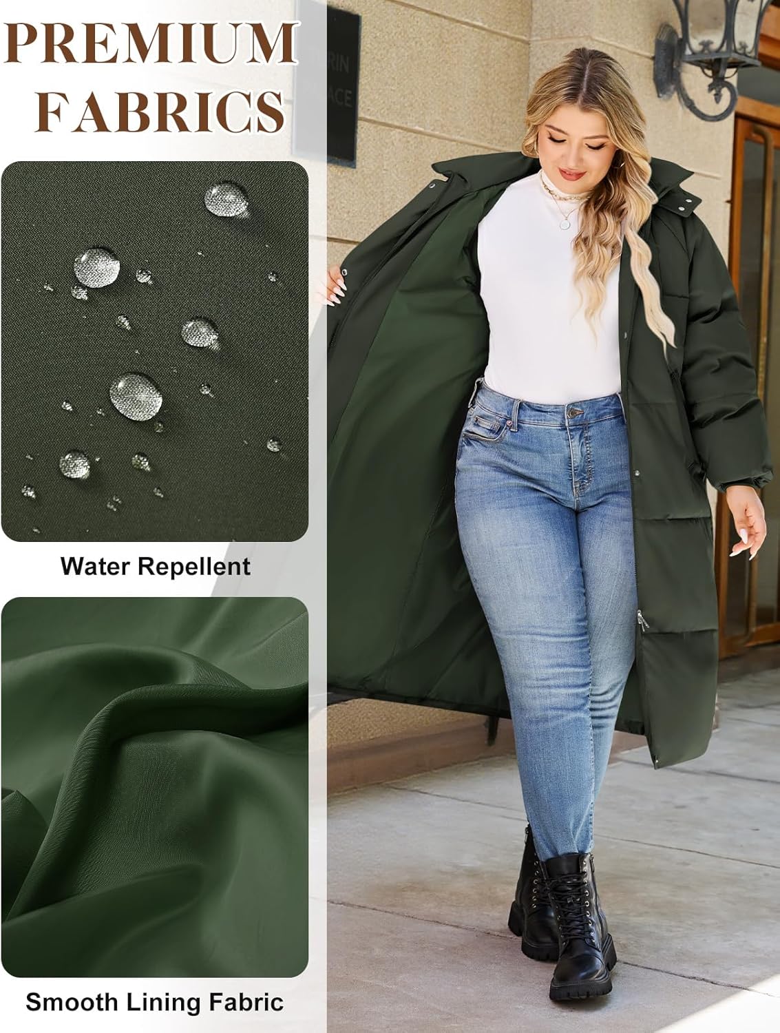 Women's Plus-Size Hooded Long Winter Puffer Coat Quilted Water-Resistant Warm Parka Outerwear 2025