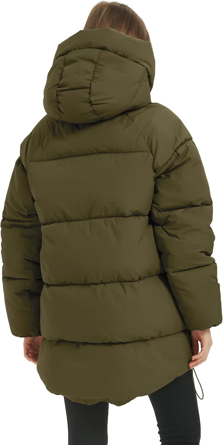 Kissonic Women's Hooded Winter Puffer Coat Long Zip-Up Jacket with Pockets