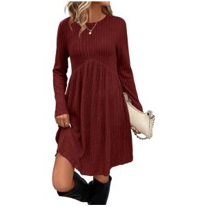 OFEEFAN Women’s Long-Sleeve Crew Neck Tunic Dress Empire Waist with Pockets