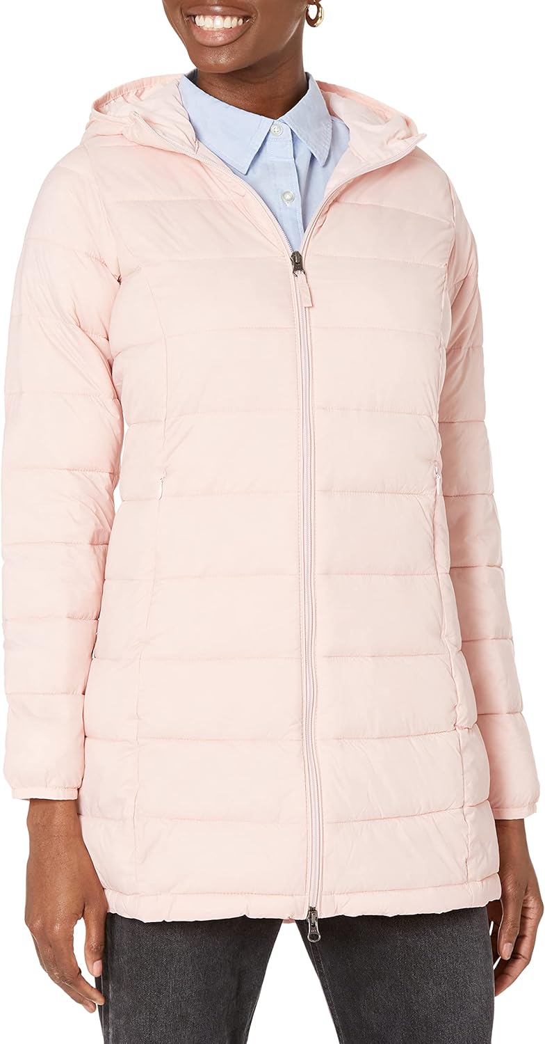 Essentials Women’s Lightweight Packable Hooded Puffer Coat – Water-Resistant, Plus Sizes Available