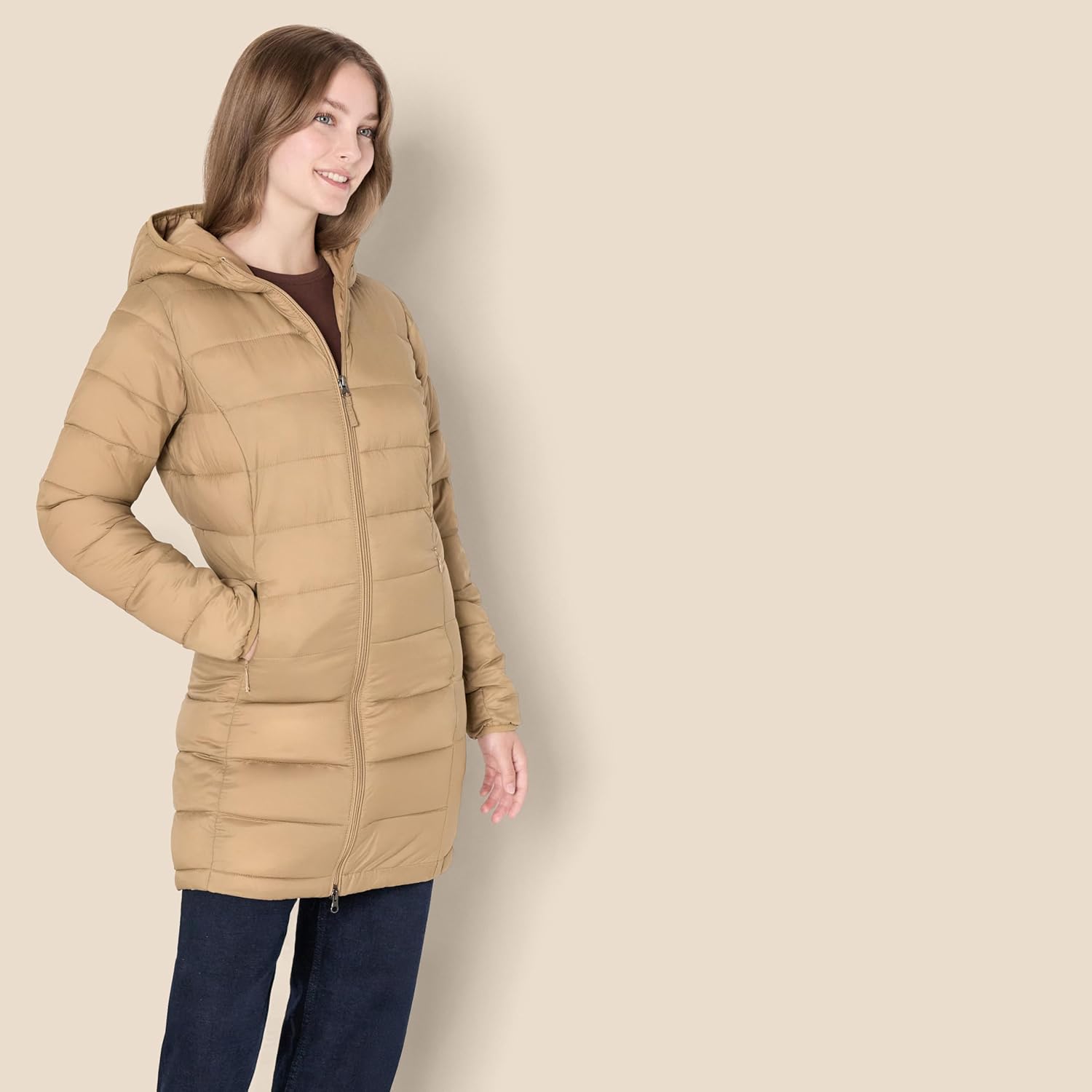 Essentials Women’s Lightweight Packable Hooded Puffer Coat – Water-Resistant, Plus Sizes Available
