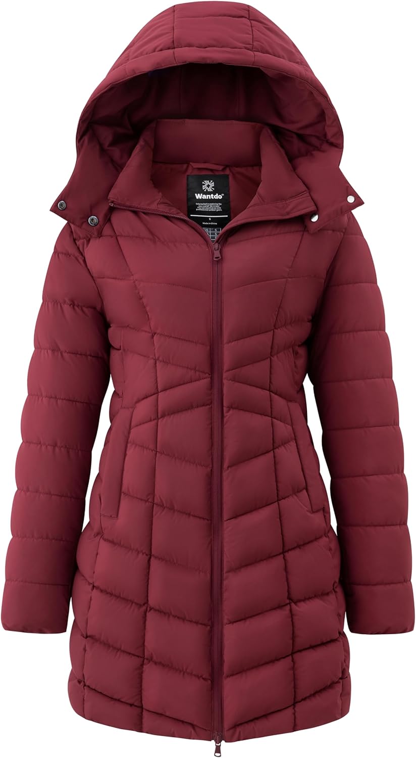 wantdo Women's Long Quilted Puffer Jacket Warm Padded Winter Coat – Plus Sizes Available