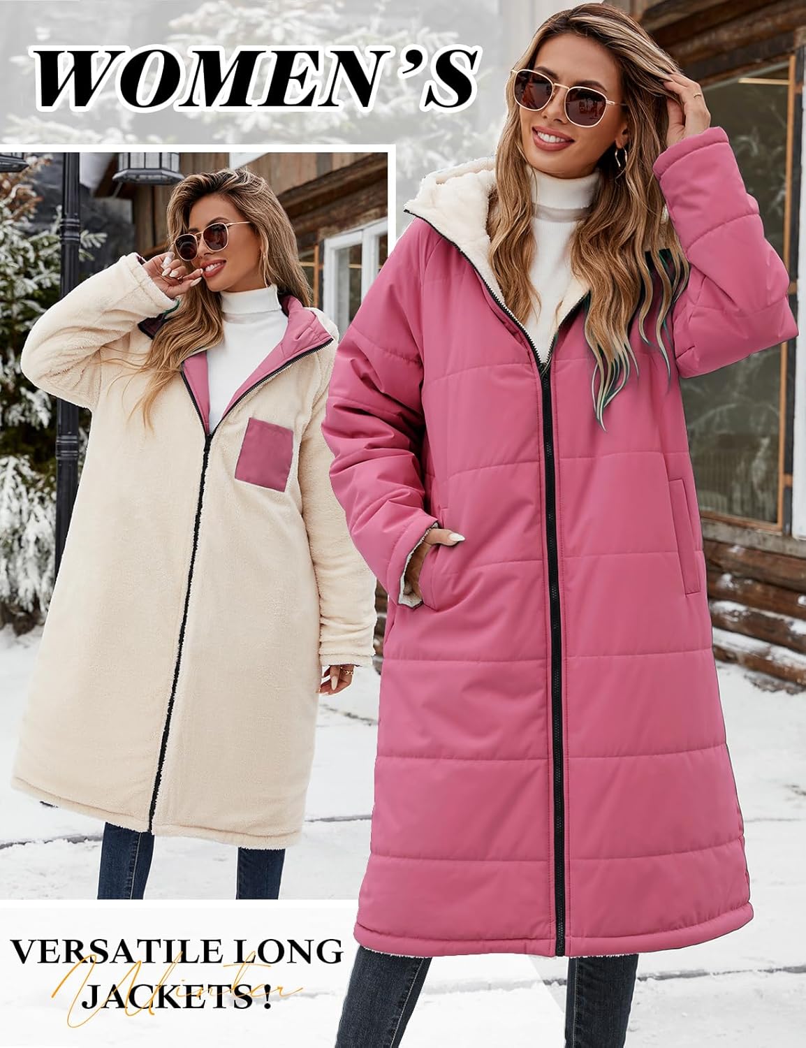 Yusongirl Women's Long Winter Puffer Coat Sherpa Fleece Lined Hooded Down Jacket Oversized Warm Parka