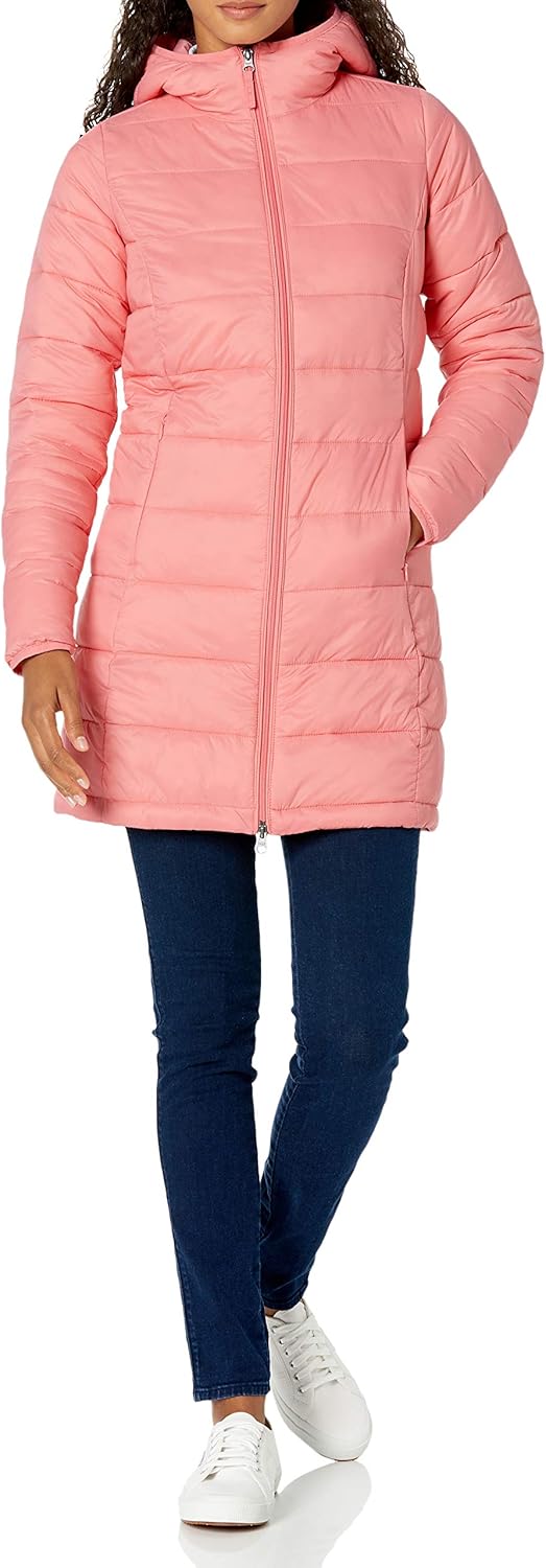 Essentials Women’s Lightweight Packable Hooded Puffer Coat – Water-Resistant, Plus Sizes Available