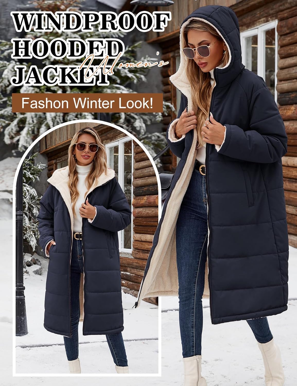 Yusongirl Women's Long Winter Puffer Coat Sherpa Fleece Lined Hooded Down Jacket Oversized Warm Parka