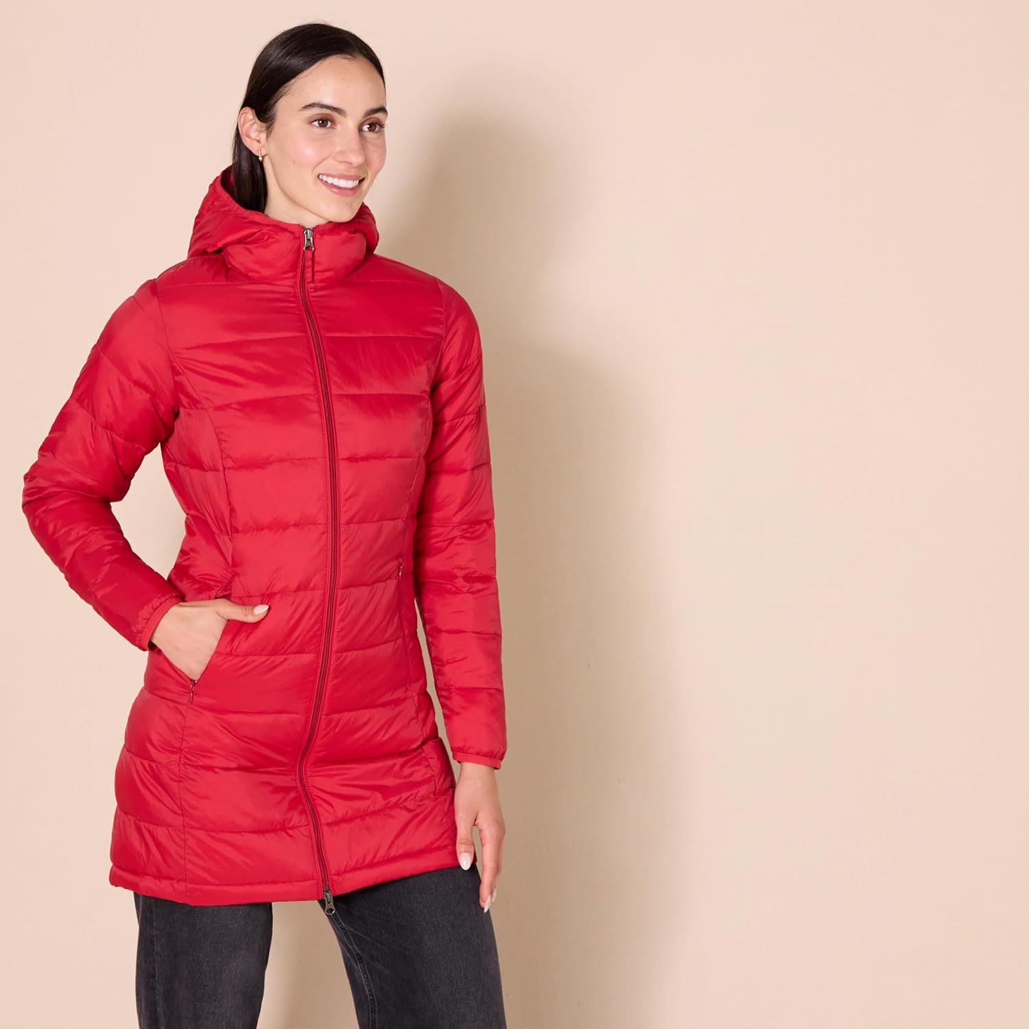 Essentials Women’s Lightweight Packable Hooded Puffer Coat – Water-Resistant, Plus Sizes Available