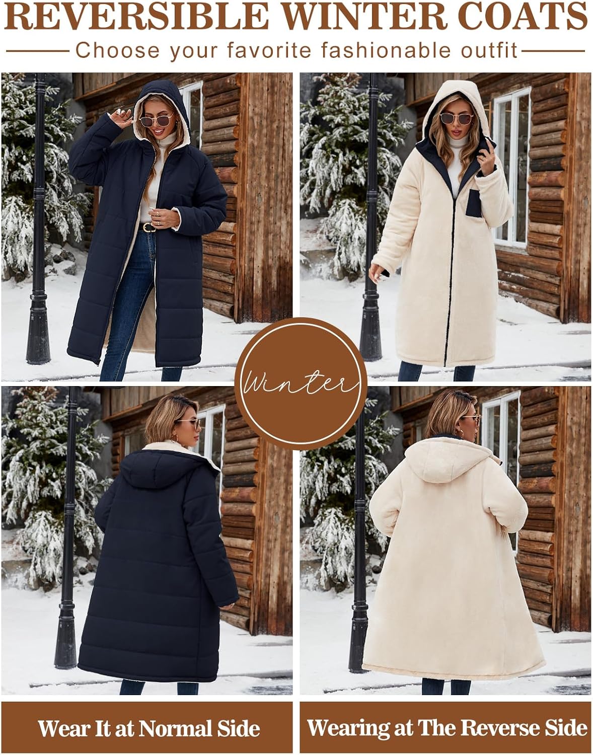 Yusongirl Women's Long Winter Puffer Coat Sherpa Fleece Lined Hooded Down Jacket Oversized Warm Parka