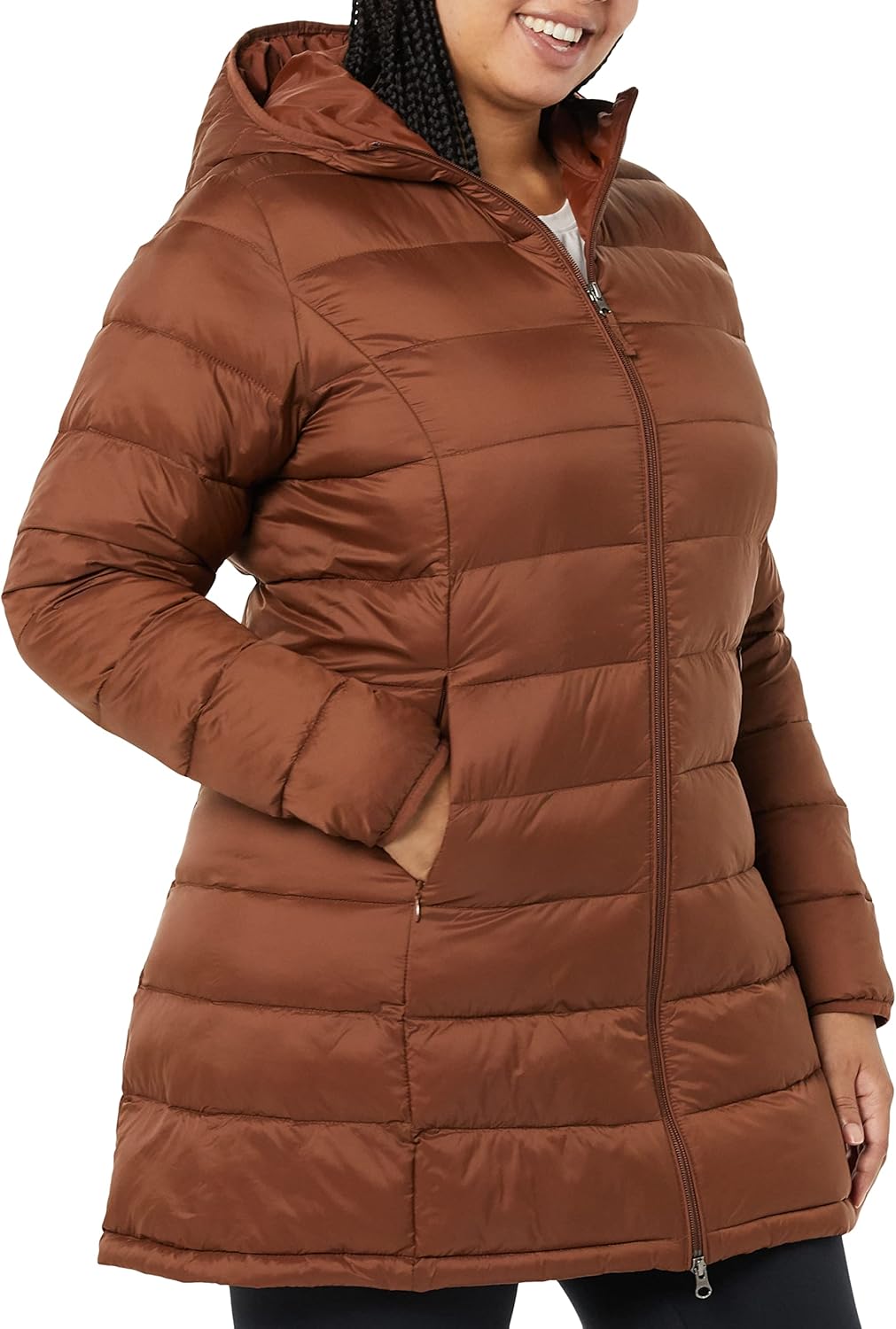 Essentials Women’s Lightweight Packable Hooded Puffer Coat – Water-Resistant, Plus Sizes Available