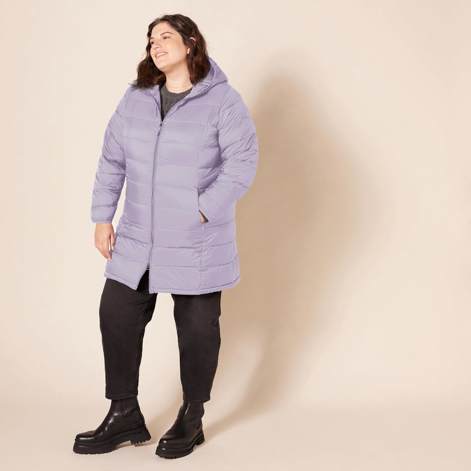 Essentials Women’s Lightweight Packable Hooded Puffer Coat – Water-Resistant, Plus Sizes Available