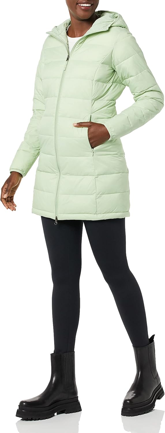 Essentials Women’s Lightweight Packable Hooded Puffer Coat – Water-Resistant, Plus Sizes Available