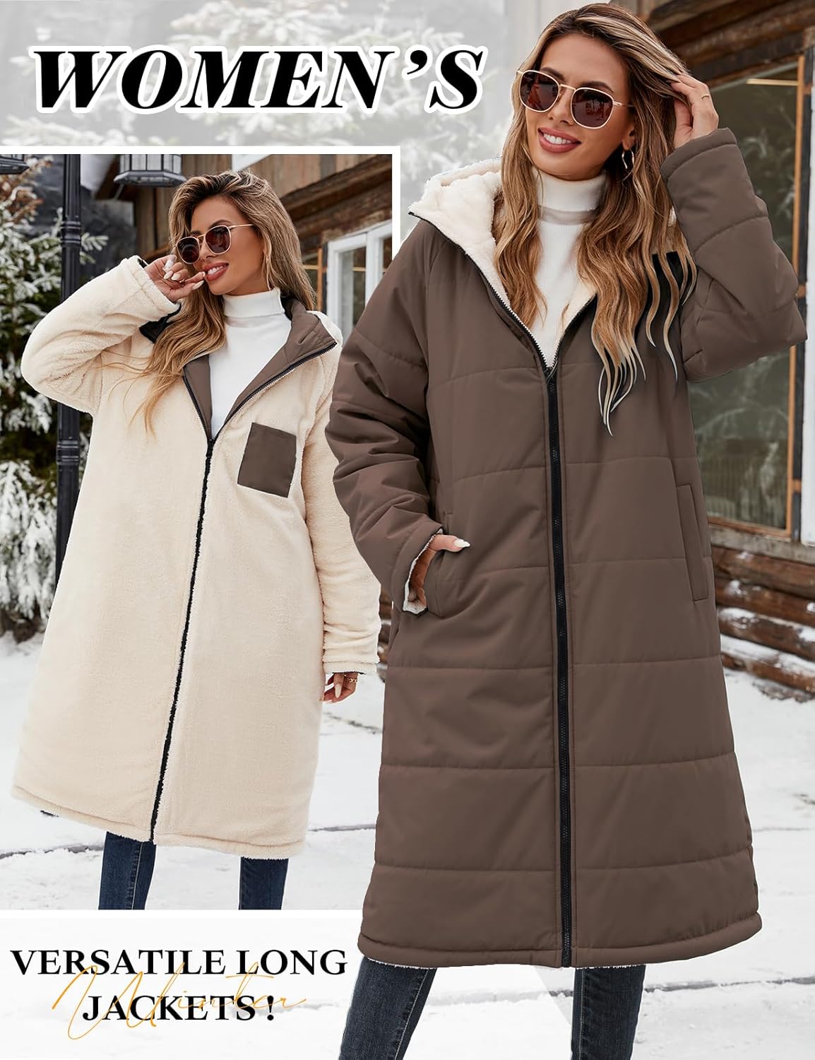 Yusongirl Women's Long Winter Puffer Coat Sherpa Fleece Lined Hooded Down Jacket Oversized Warm Parka