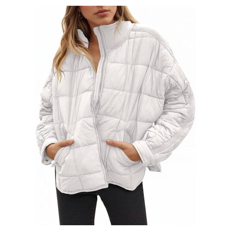 Aiopr Women's Oversized Lightweight Down Coat Long-Sleeve Zip-Up Packable Short Puffer Jacket